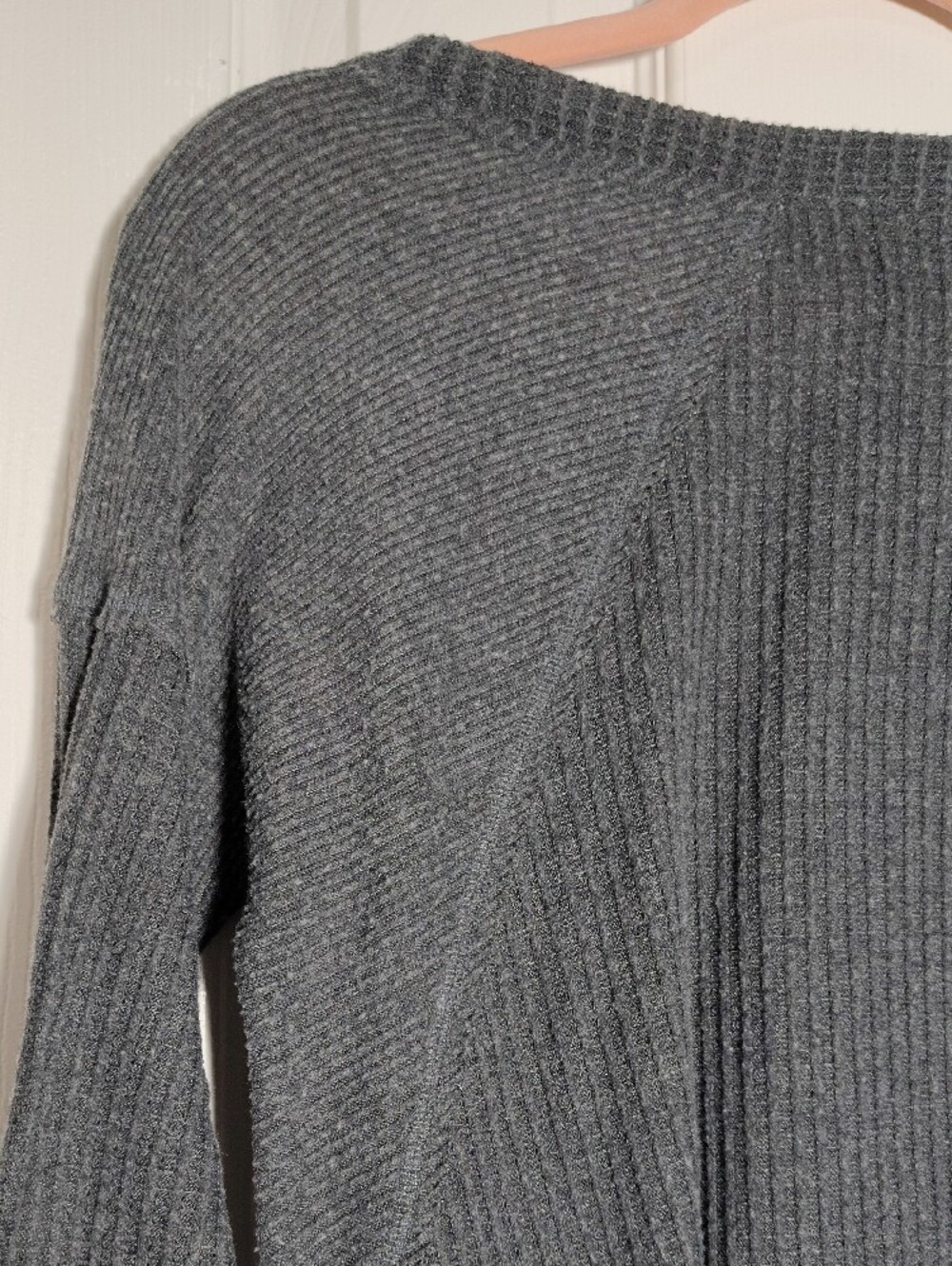 🍡 Charcoal Heather Ribbed And Waffle Long-Sleeve Top Medium - Picture 6 of 10